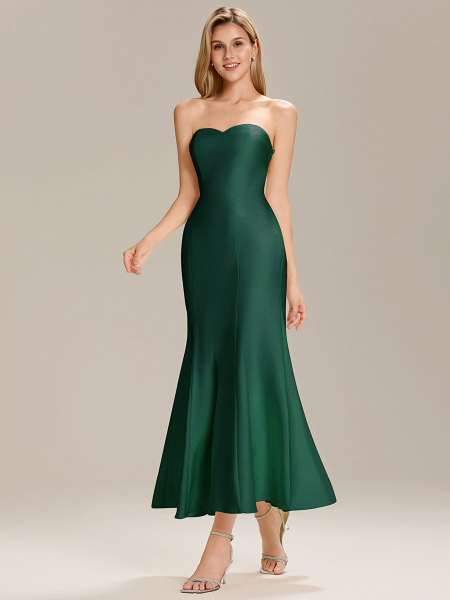 Robe maxi sirène sans bretelles extensible pour mariage #Couleur_Vert Fonce