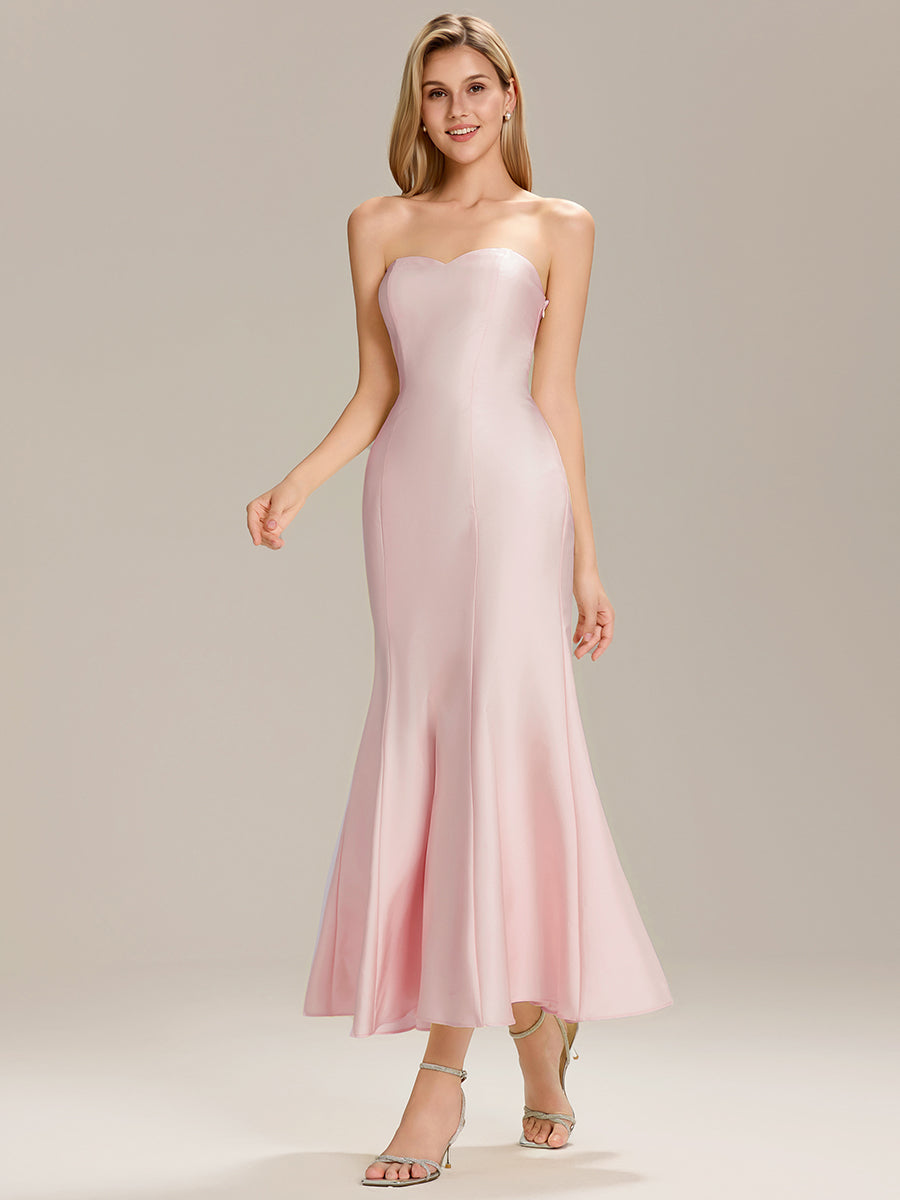 Robe maxi sirène sans bretelles extensible pour mariage #Couleur_Rose