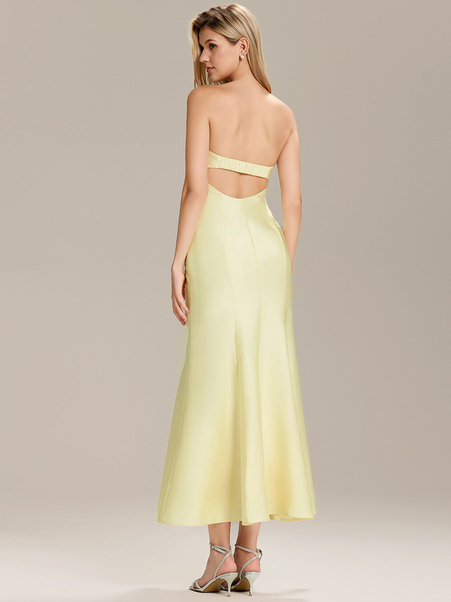 Robe maxi sirène sans bretelles extensible pour mariage #Couleur_Jaune