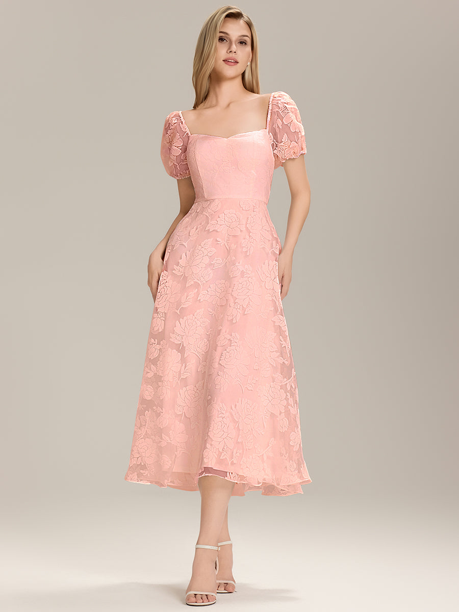 Robe de remise de diplôme trapèze en mousseline à manches bouffantes #Couleur_Rose