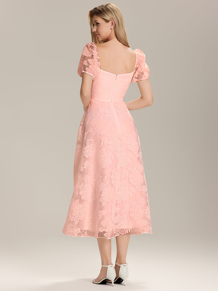 Robe de remise de diplôme trapèze en mousseline à manches bouffantes #Couleur_Rose