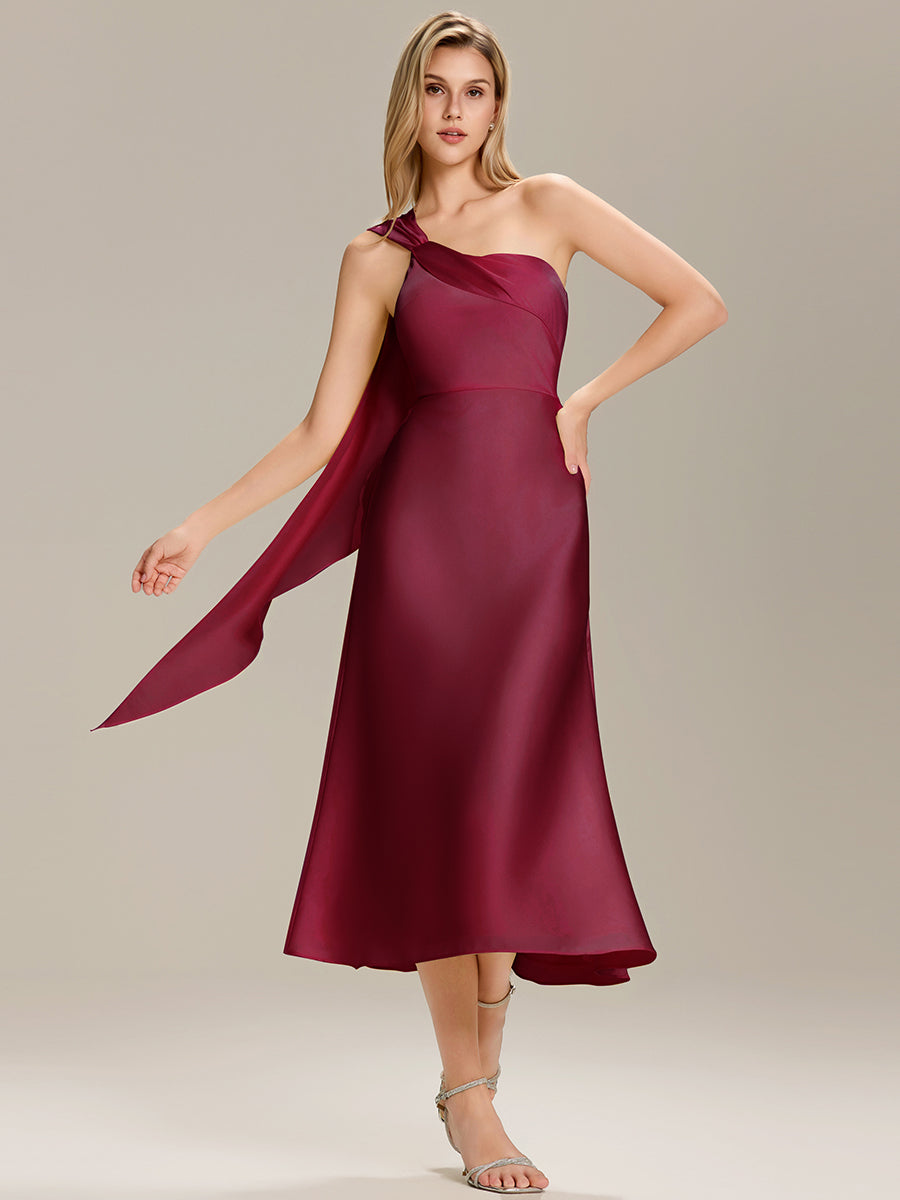 Robe midi asymétrique sans manches drapée #Couleur_Bordeaux
