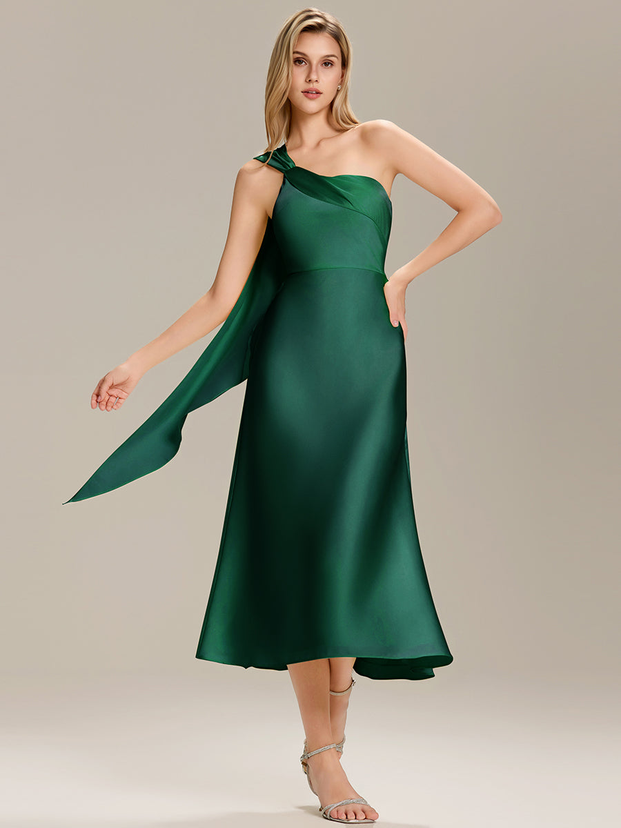 Robe midi asymétrique sans manches drapée #Couleur_Vert Fonce