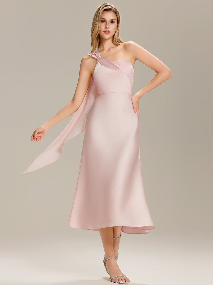 Robe midi asymétrique sans manches drapée #Couleur_Rose