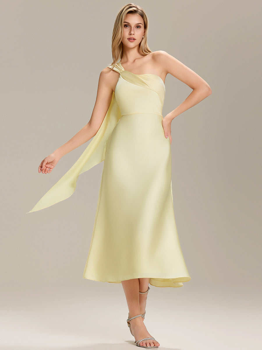 Robe midi asymétrique sans manches drapée #Couleur_Jaune