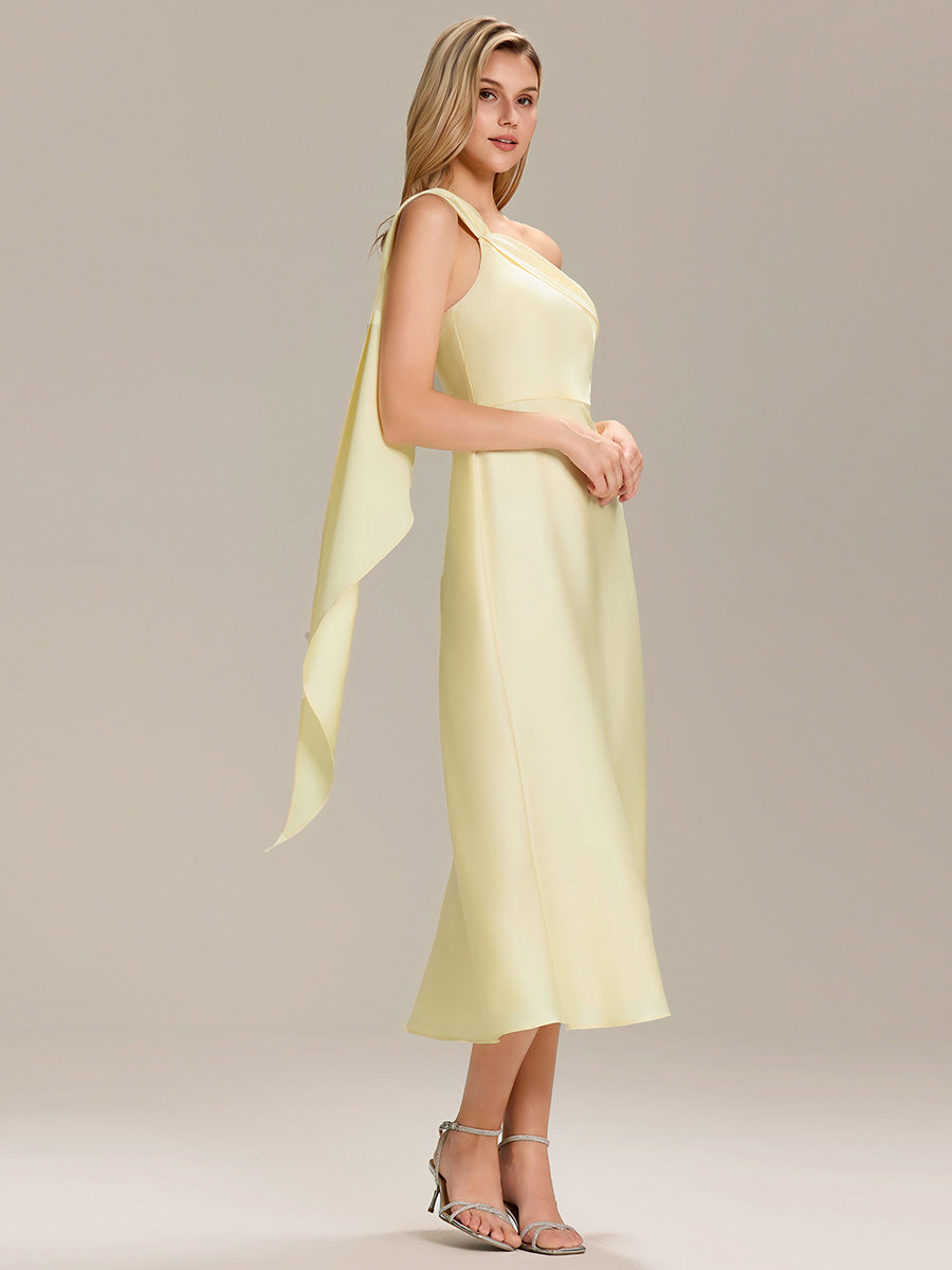 Robe midi asymétrique sans manches drapée #Couleur_Jaune
