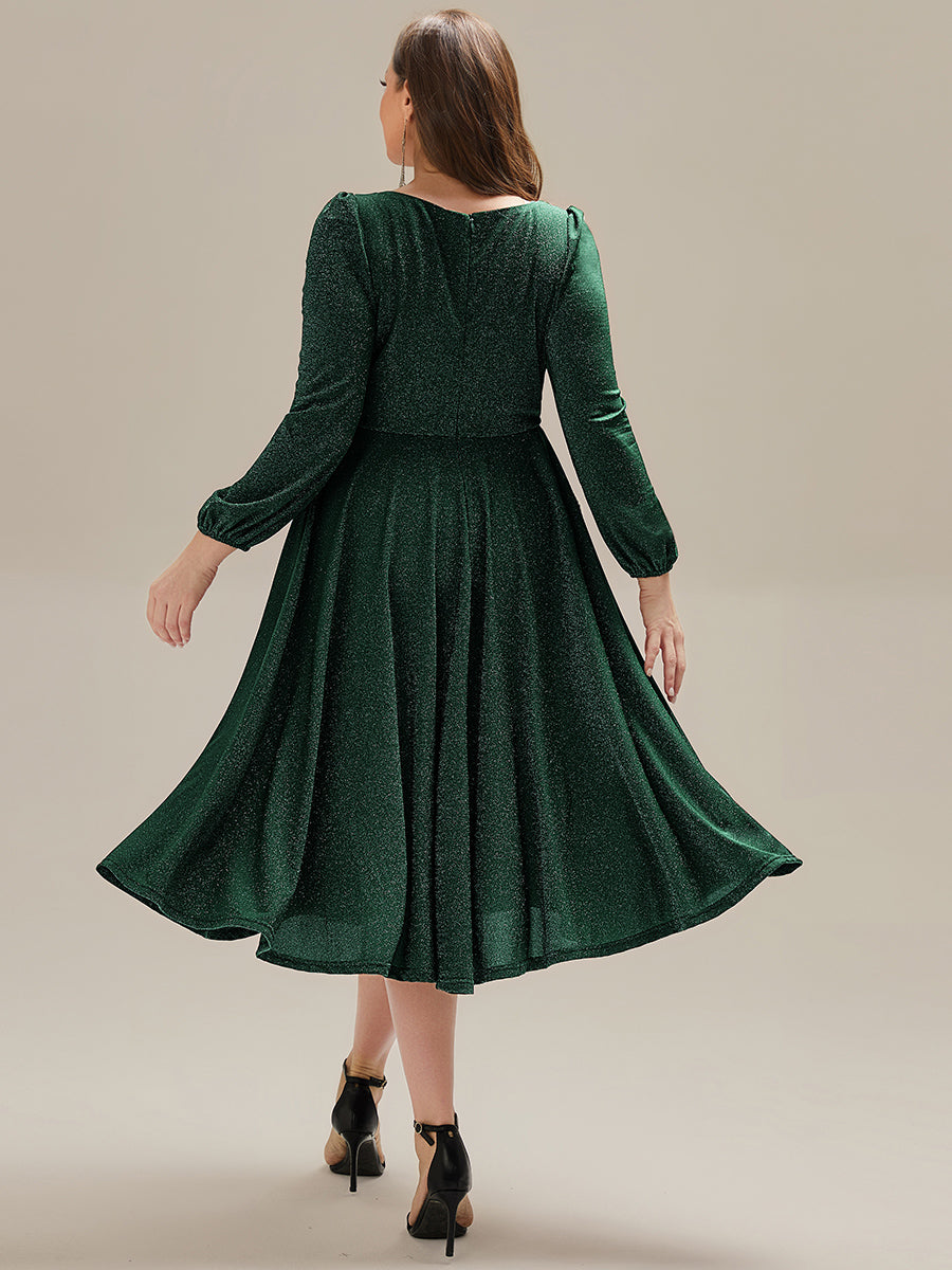 Robe d'invité mi-longue à manches longues lanternes #Couleur_Vert Fonce