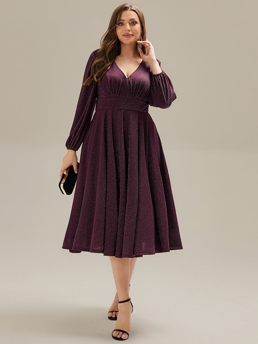 Robe d'invité mi-longue à manches longues lanternes #Couleur_Violet Fonce