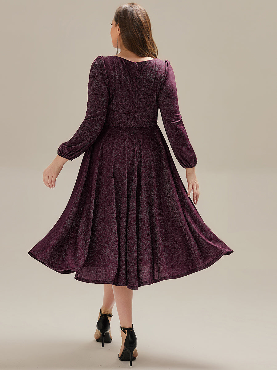 Robe d'invité mi-longue à manches longues lanternes #Couleur_Violet Fonce