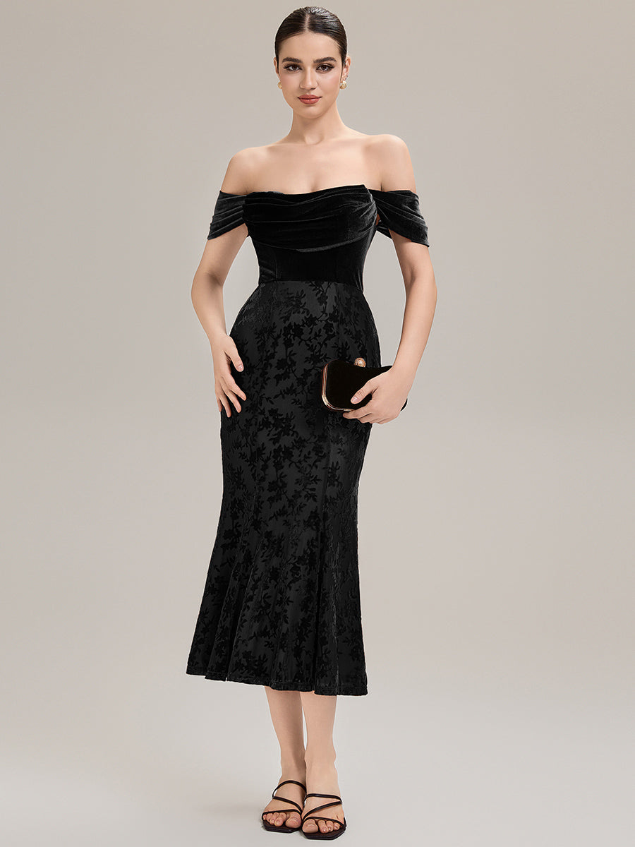 Robe maxi sirène sans manches avec col cowl et détails froncés Robes d'invité de mariage #Couleur_Noir