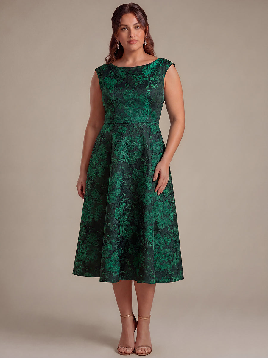 robe midi ¨¦vas¨¦e ¨¤ manches courtes imprim¨¦e avec col rond et fermeture ¨¦clair au dos #Couleur_Vert foncé/Noir