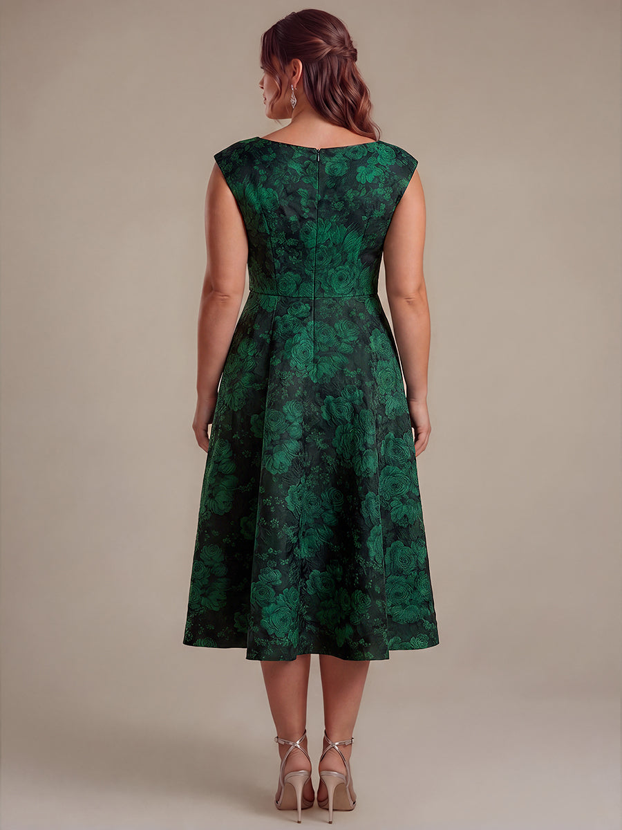 robe midi ¨¦vas¨¦e ¨¤ manches courtes imprim¨¦e avec col rond et fermeture ¨¦clair au dos #Couleur_Vert foncé/Noir