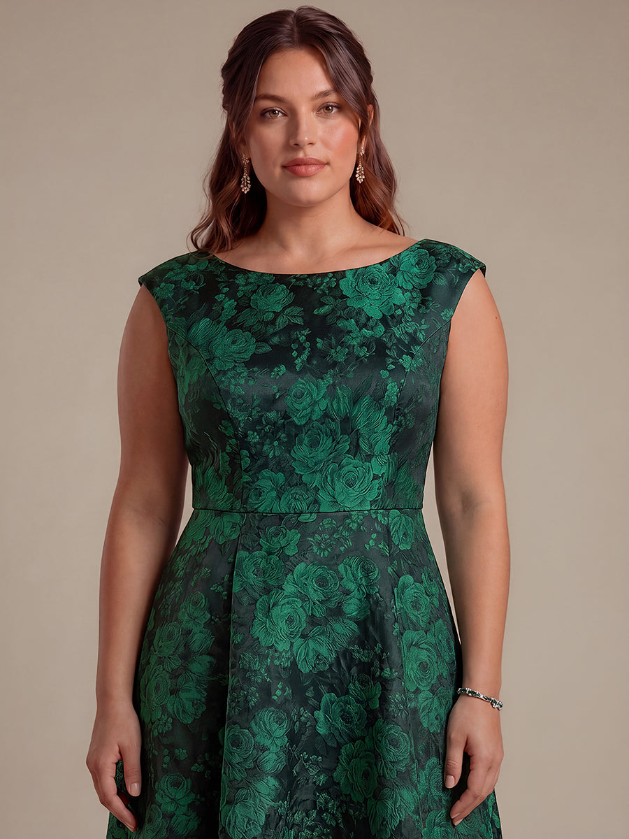 robe midi ¨¦vas¨¦e ¨¤ manches courtes imprim¨¦e avec col rond et fermeture ¨¦clair au dos #Couleur_Vert foncé/Noir