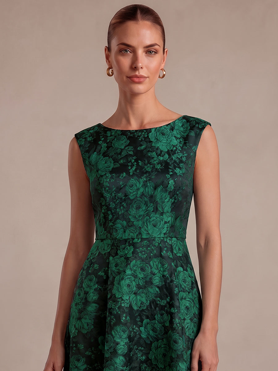 robe midi ¨¦vas¨¦e ¨¤ manches courtes imprim¨¦e avec col rond et fermeture ¨¦clair au dos #Couleur_Vert foncé/Noir