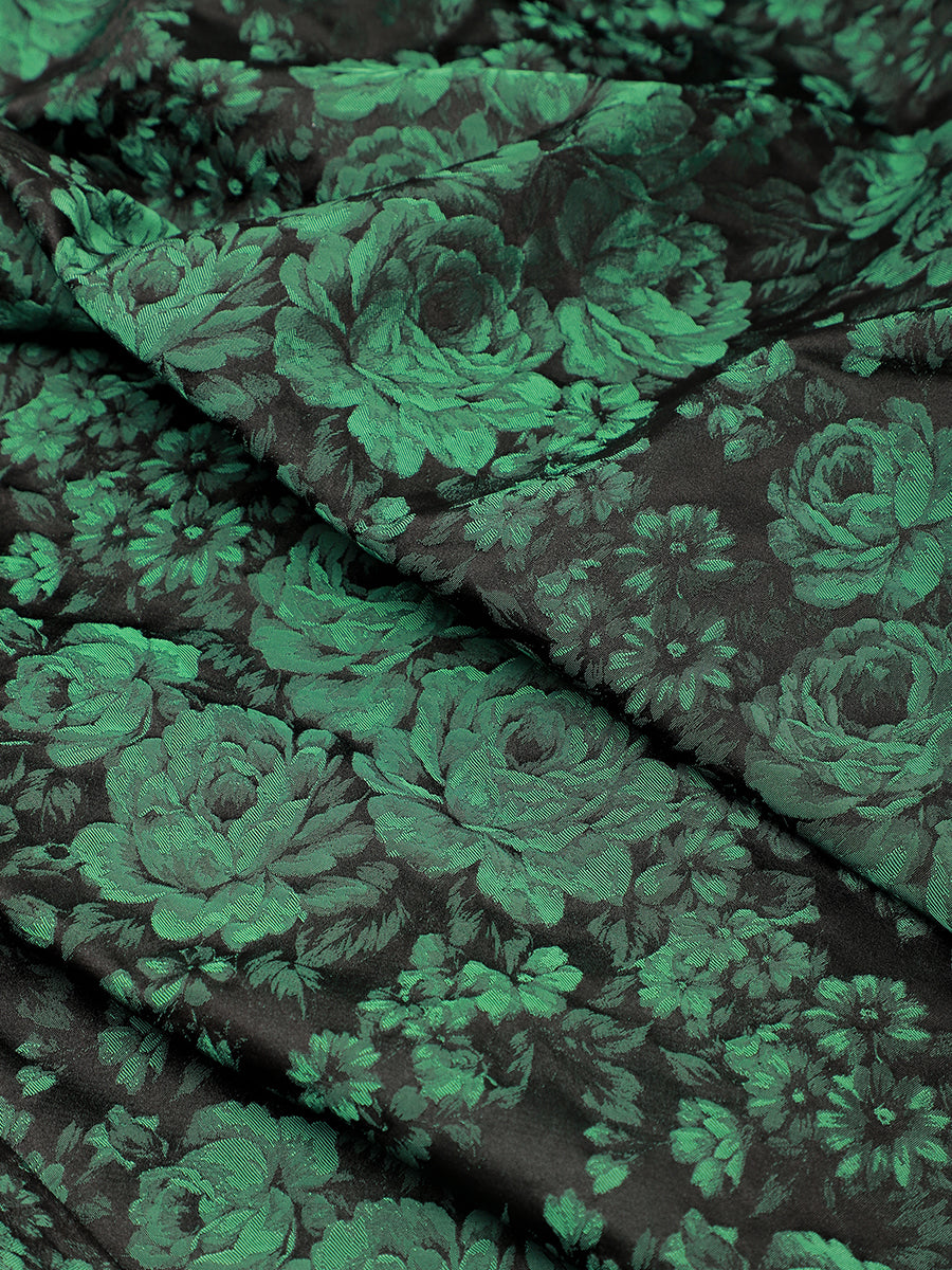 robe midi ¨¦vas¨¦e ¨¤ manches courtes imprim¨¦e avec col rond et fermeture ¨¦clair au dos #Couleur_Vert foncé/Noir