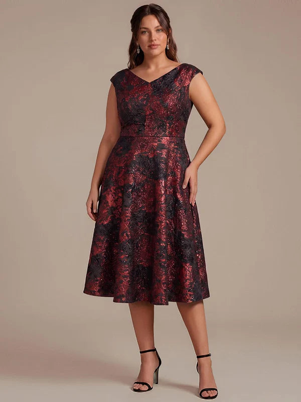 robe midi sans ¨¦lasticit¨¦ ¨¤ manches courtes en V avec fermeture ¨¦clair au dos #Couleur_Bourgogne/Noir
