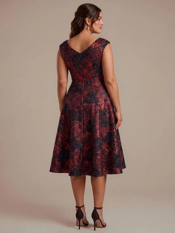 robe midi sans ¨¦lasticit¨¦ ¨¤ manches courtes en V avec fermeture ¨¦clair au dos #Couleur_Bourgogne/Noir