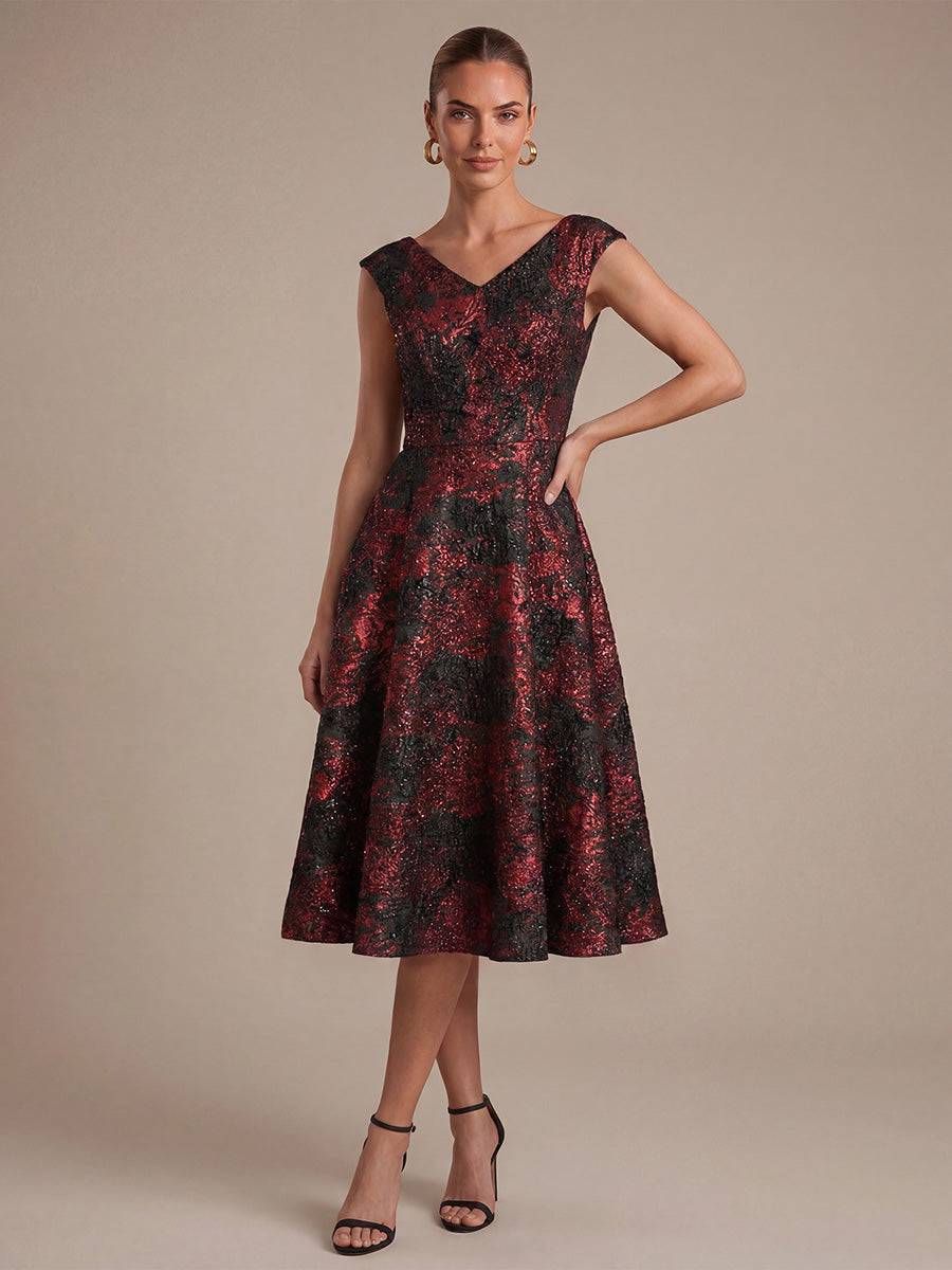 robe midi sans ¨¦lasticit¨¦ ¨¤ manches courtes en V avec fermeture ¨¦clair au dos #Couleur_Bourgogne/Noir