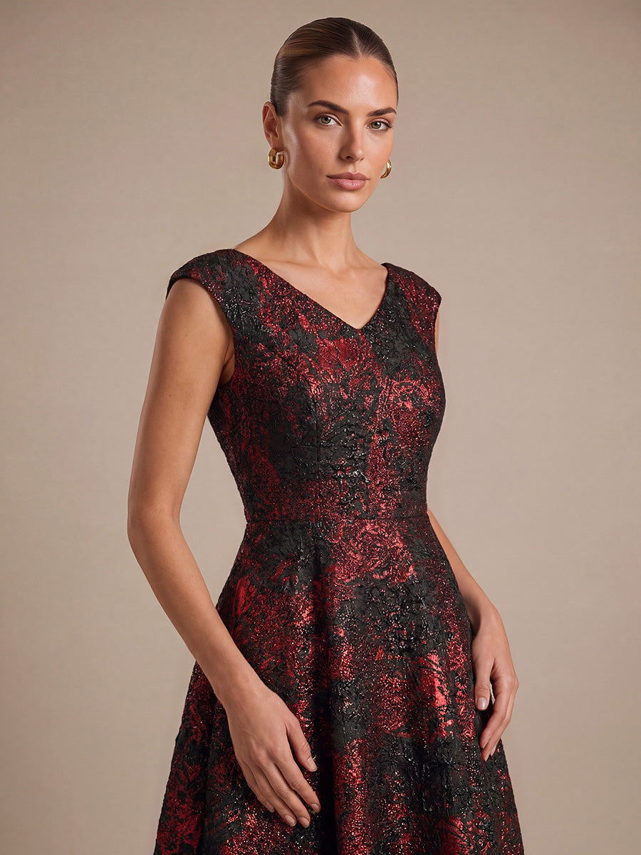 robe midi sans ¨¦lasticit¨¦ ¨¤ manches courtes en V avec fermeture ¨¦clair au dos #Couleur_Bourgogne/Noir