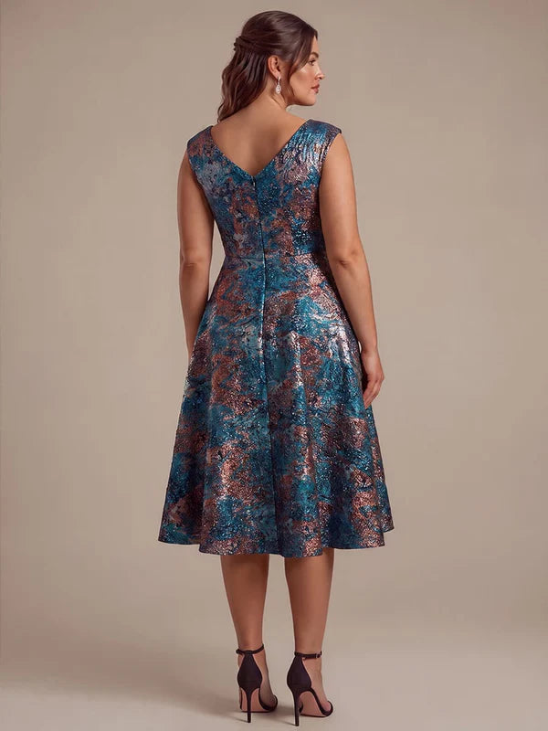 robe midi sans ¨¦lasticit¨¦ ¨¤ manches courtes en V avec fermeture ¨¦clair au dos #Couleur_Bleu roi/Or