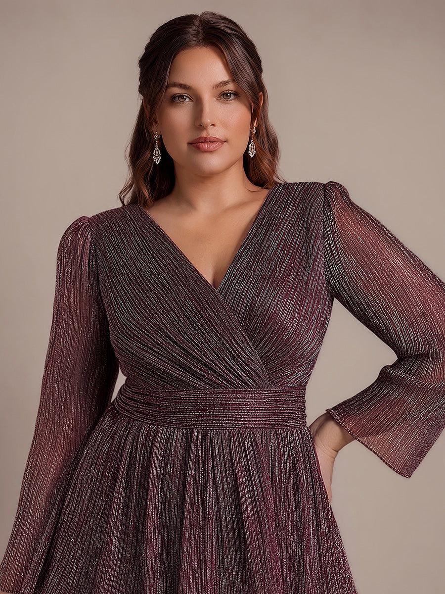 Robe maxi ¨¤ manches longues en tulle avec d¨¦collet¨¦ en V et volants coupe A #Couleur_Brun Acajou