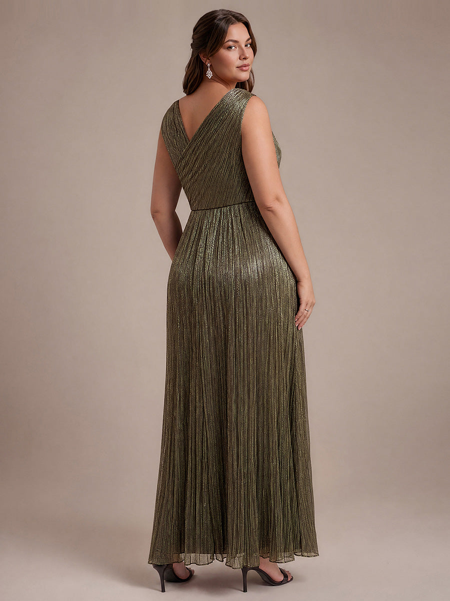 Robe maxi sans manches ¨¤ encolure asym¨¦trique avec fente lat¨¦rale et tissu extensible #Couleur_Or métallique