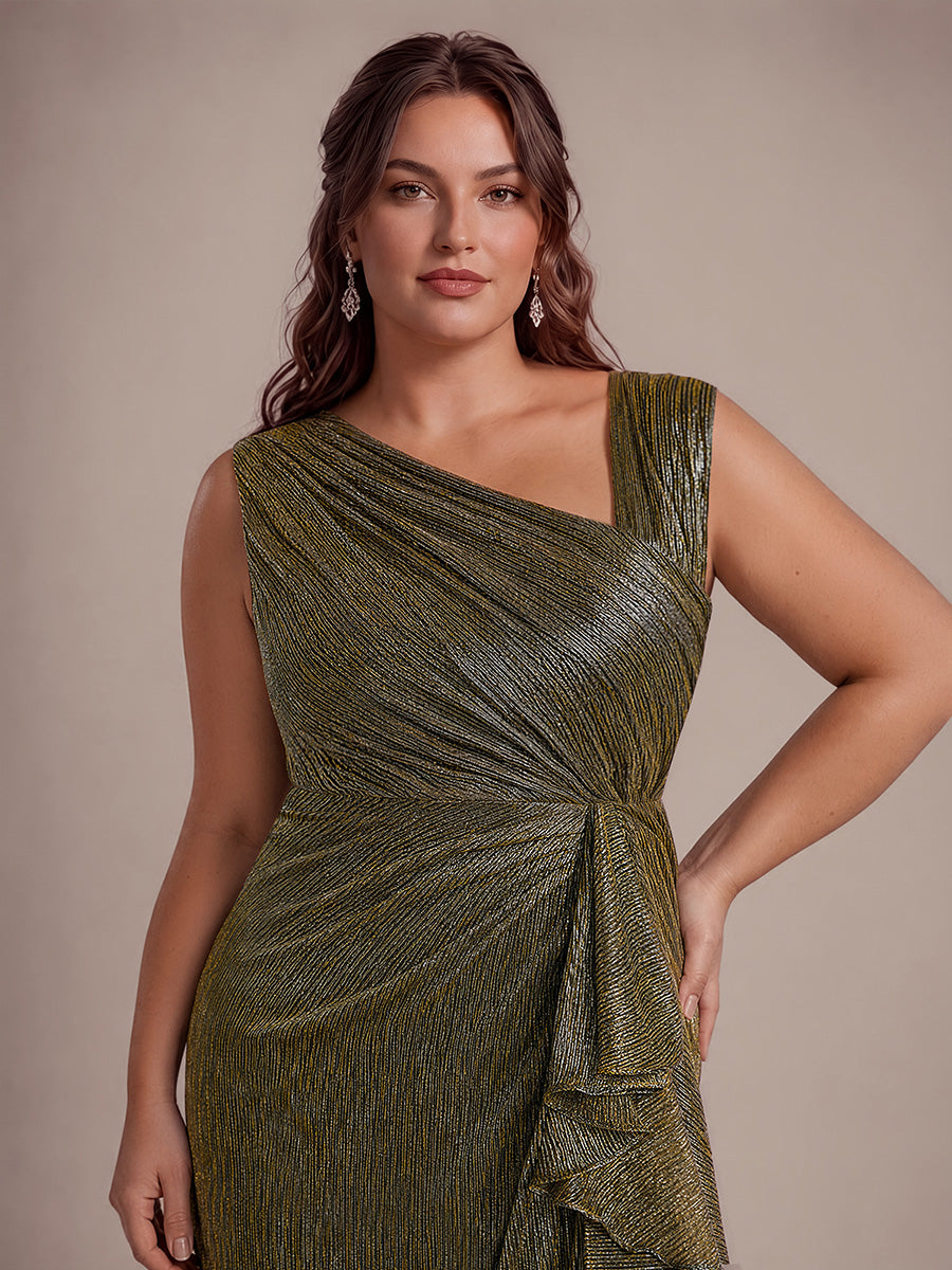 Robe maxi sans manches ¨¤ encolure asym¨¦trique avec fente lat¨¦rale et tissu extensible #Couleur_Or métallique