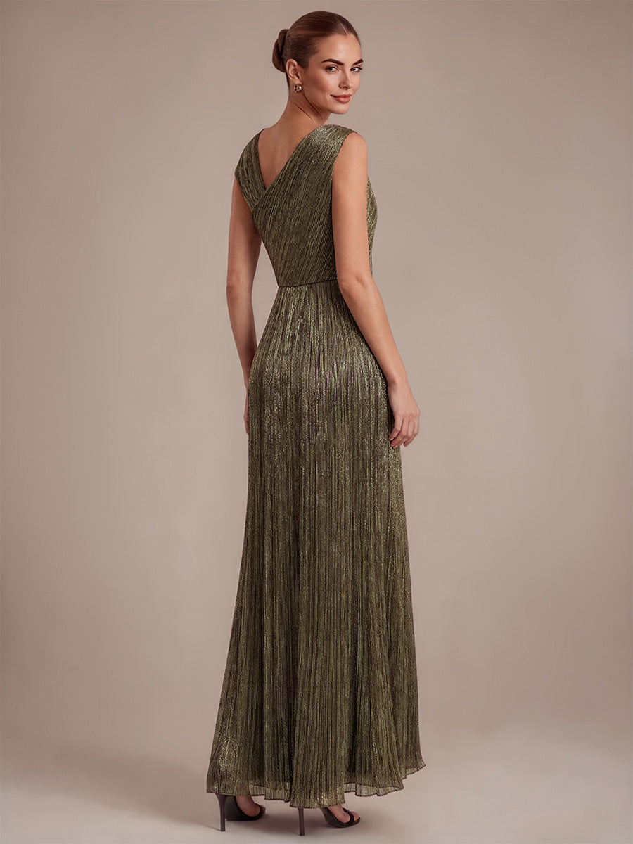 Robe maxi sans manches ¨¤ encolure asym¨¦trique avec fente lat¨¦rale et tissu extensible #Couleur_Or métallique