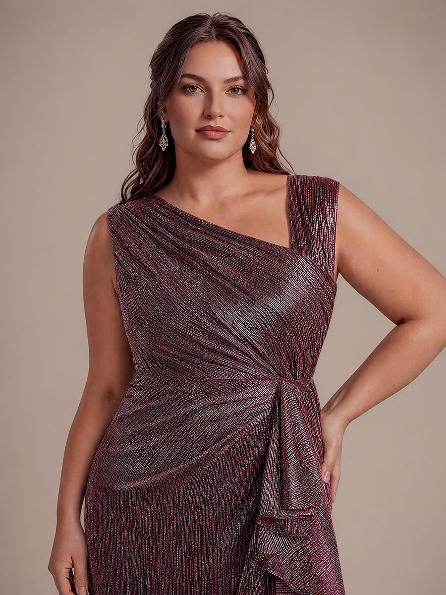 Robe maxi sans manches ¨¤ encolure asym¨¦trique avec fente lat¨¦rale et tissu extensible #Couleur_Brun Acajou