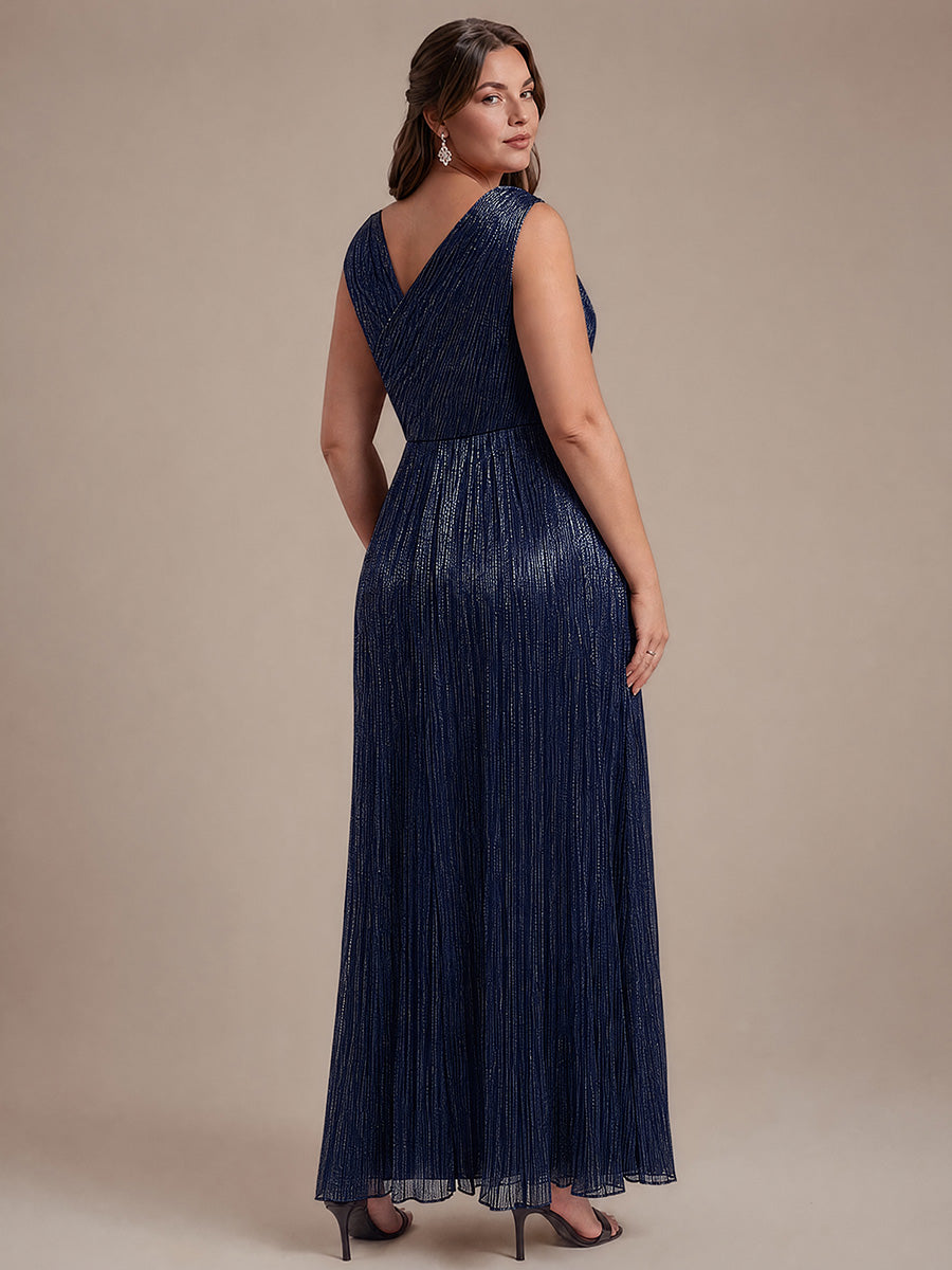 Robe maxi sans manches ¨¤ encolure asym¨¦trique avec fente lat¨¦rale et tissu extensible #Couleur_Bleu Marine