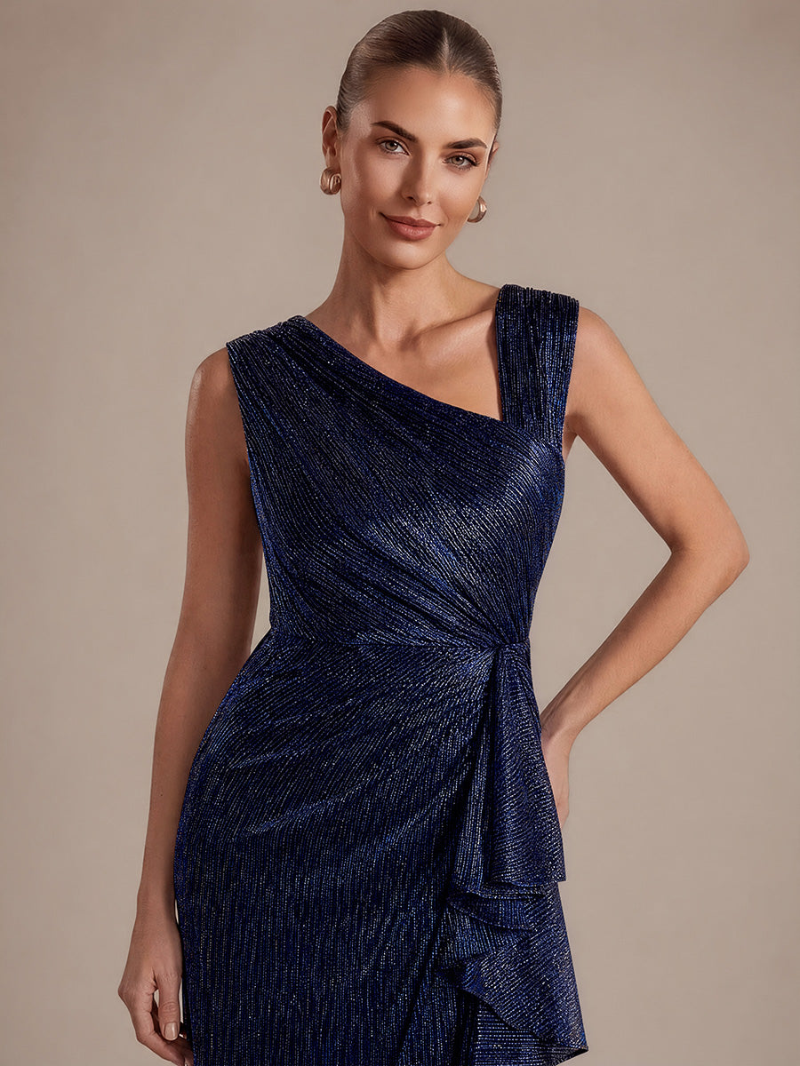 Robe maxi sans manches ¨¤ encolure asym¨¦trique avec fente lat¨¦rale et tissu extensible #Couleur_Bleu Marine