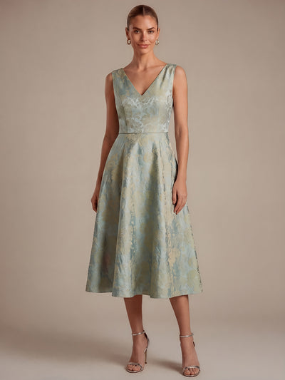 Robe midi A ligne sans manches décolletée en V avec détails imprimés