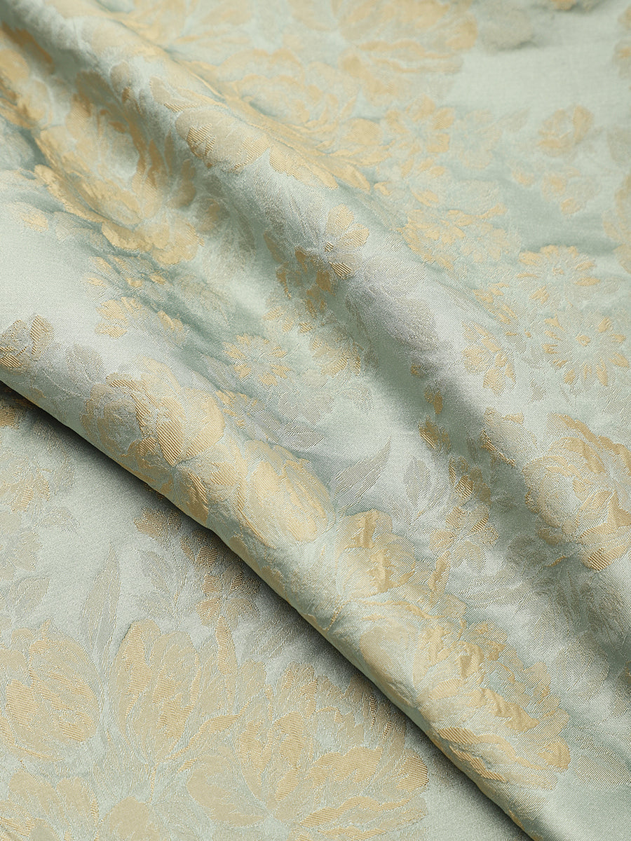 Robe midi A ligne sans manches d¨¦collet¨¦e en V avec d¨¦tails imprim¨¦s #Couleur_Bleu ciel/Or