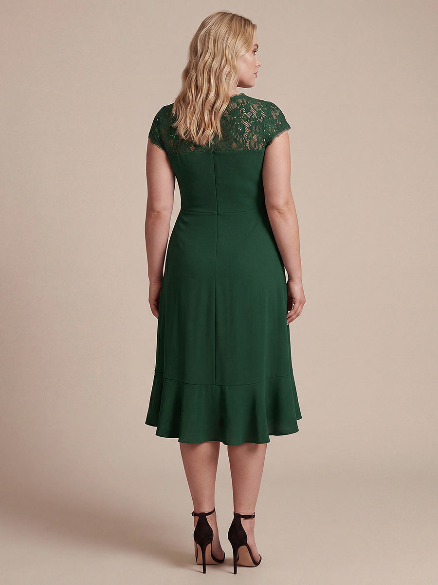 robe midi sirène à volants en sequins à manches courtes avec décolleté croisé #Couleur_Vert Fonce