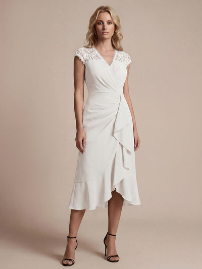 Robe midi sirène à volants en sequins à manches courtes avec décolleté croisé