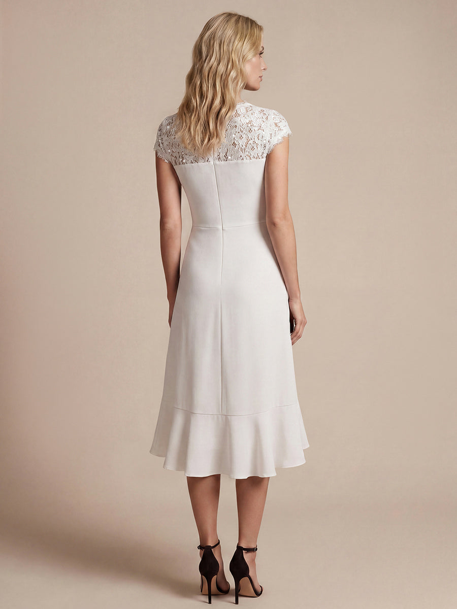 robe midi sirène à volants en sequins à manches courtes avec décolleté croisé #Couleur_Blanc