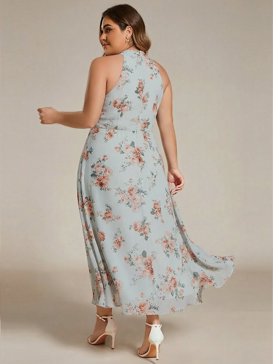 Robe d'invité de mariage mi-longue sans manches et col licou en mousseline de soie #Couleur_Floraison Ambrée