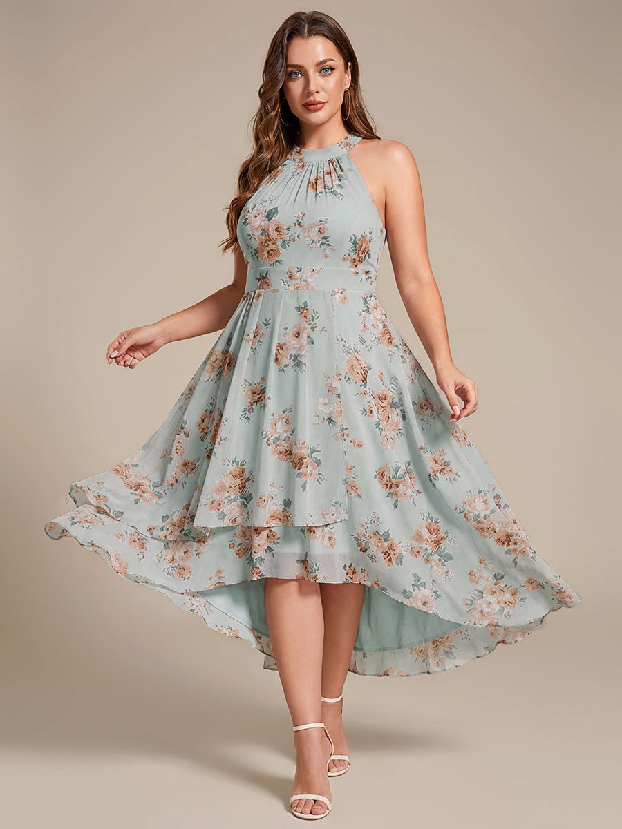Robe d'invité de mariage mi-longue sans manches et col licou en mousseline de soie #Couleur_Floraison Ambrée