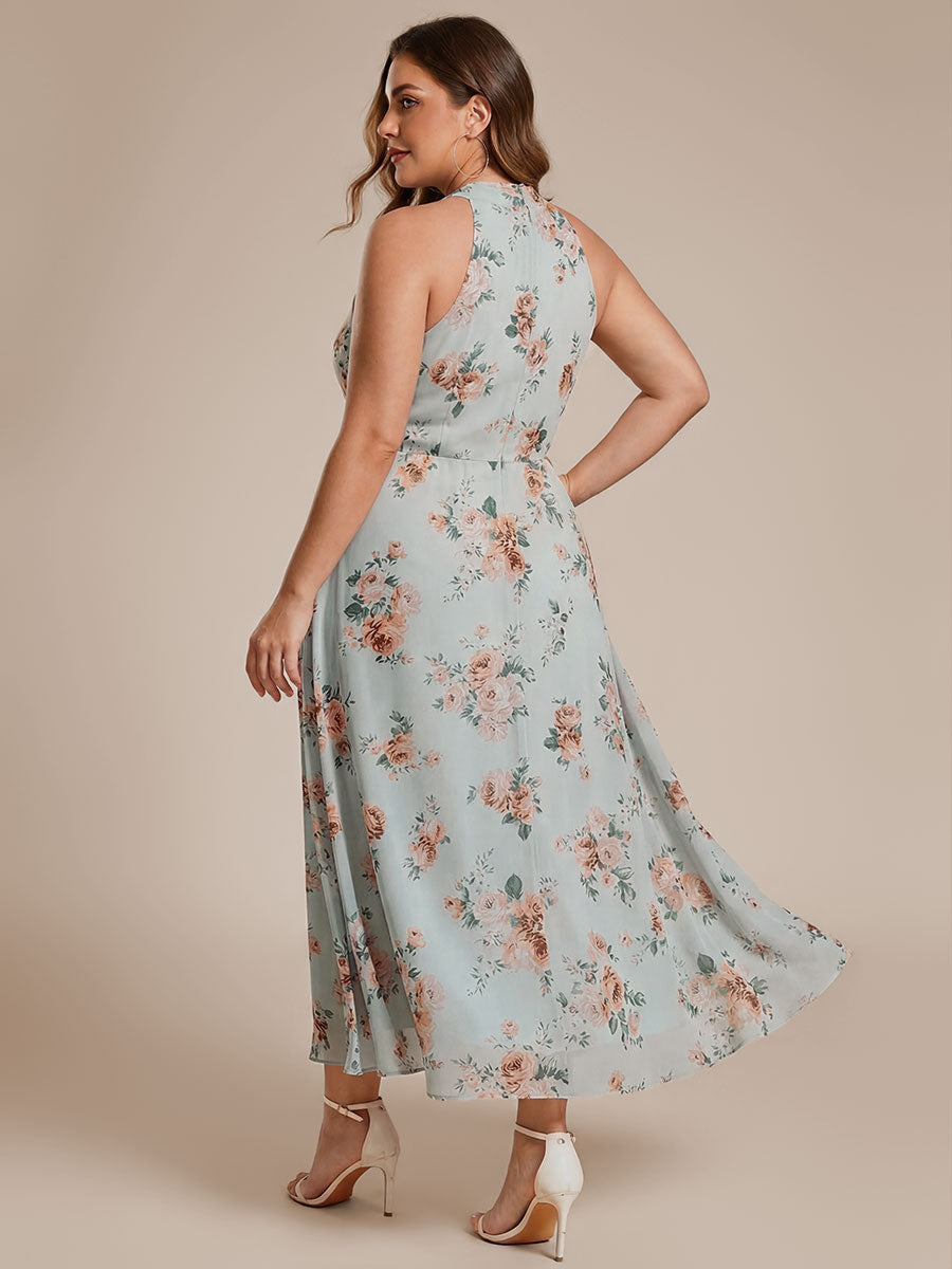 Robe d'invité de mariage mi-longue sans manches et col licou en mousseline de soie #Couleur_Floraison Ambrée