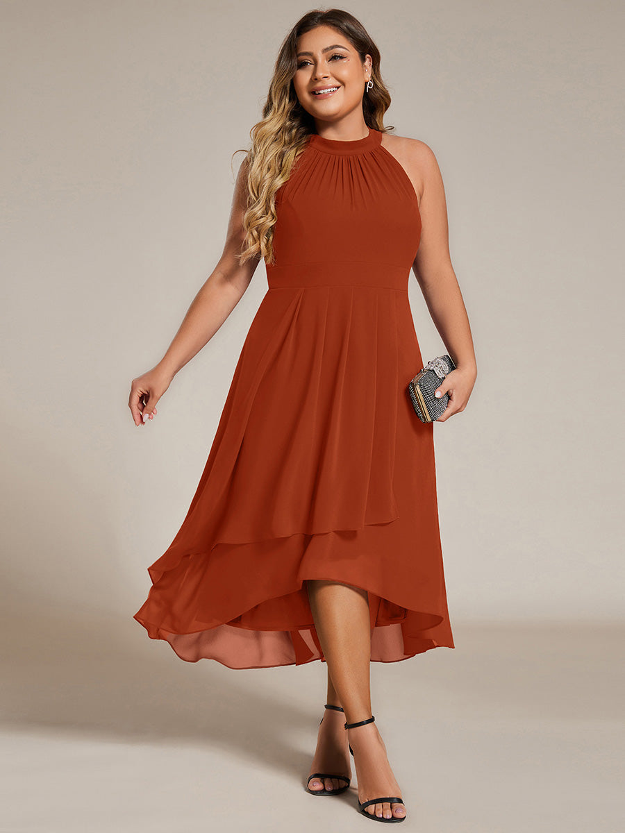 Robe d'invité de mariage mi-longue sans manches et col licou en mousseline de soie #Couleur_Burnt Orange
