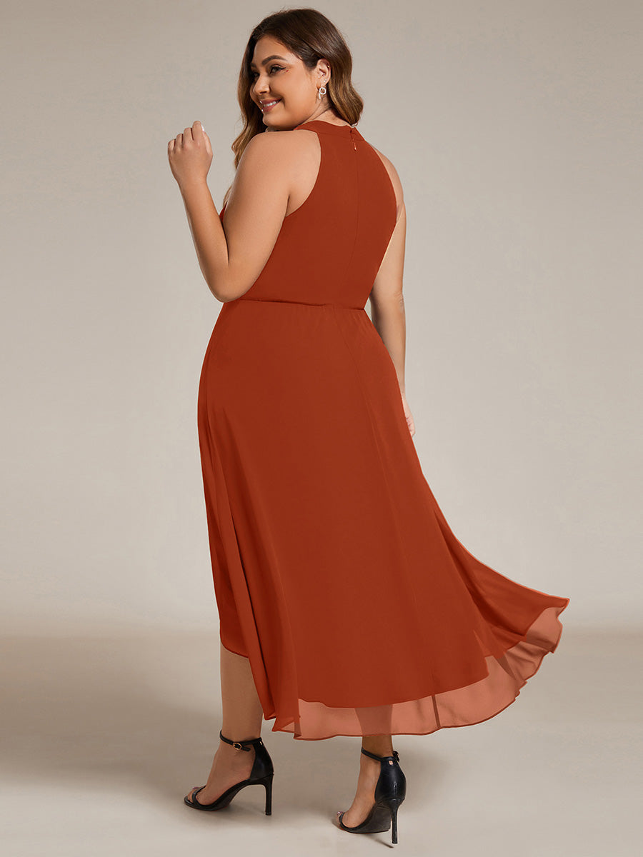 Robe d'invité de mariage mi-longue sans manches et col licou en mousseline de soie #Couleur_Burnt Orange