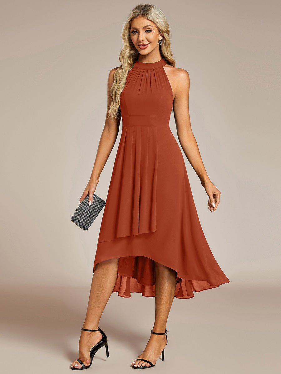 Robe d'invité de mariage mi-longue sans manches et col licou en mousseline de soie #Couleur_Burnt Orange