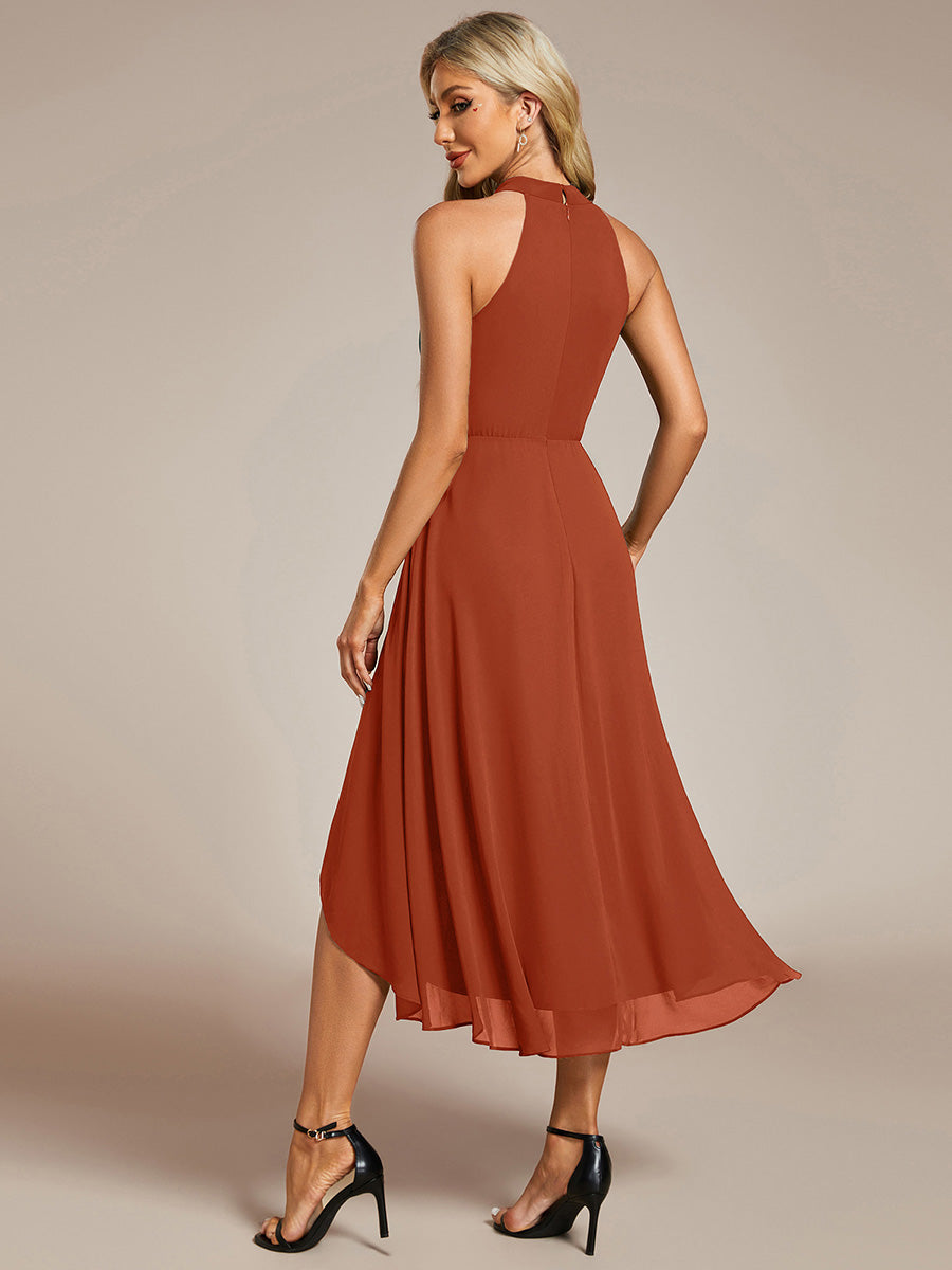 Robe d'invité de mariage mi-longue sans manches et col licou en mousseline de soie #Couleur_Burnt Orange