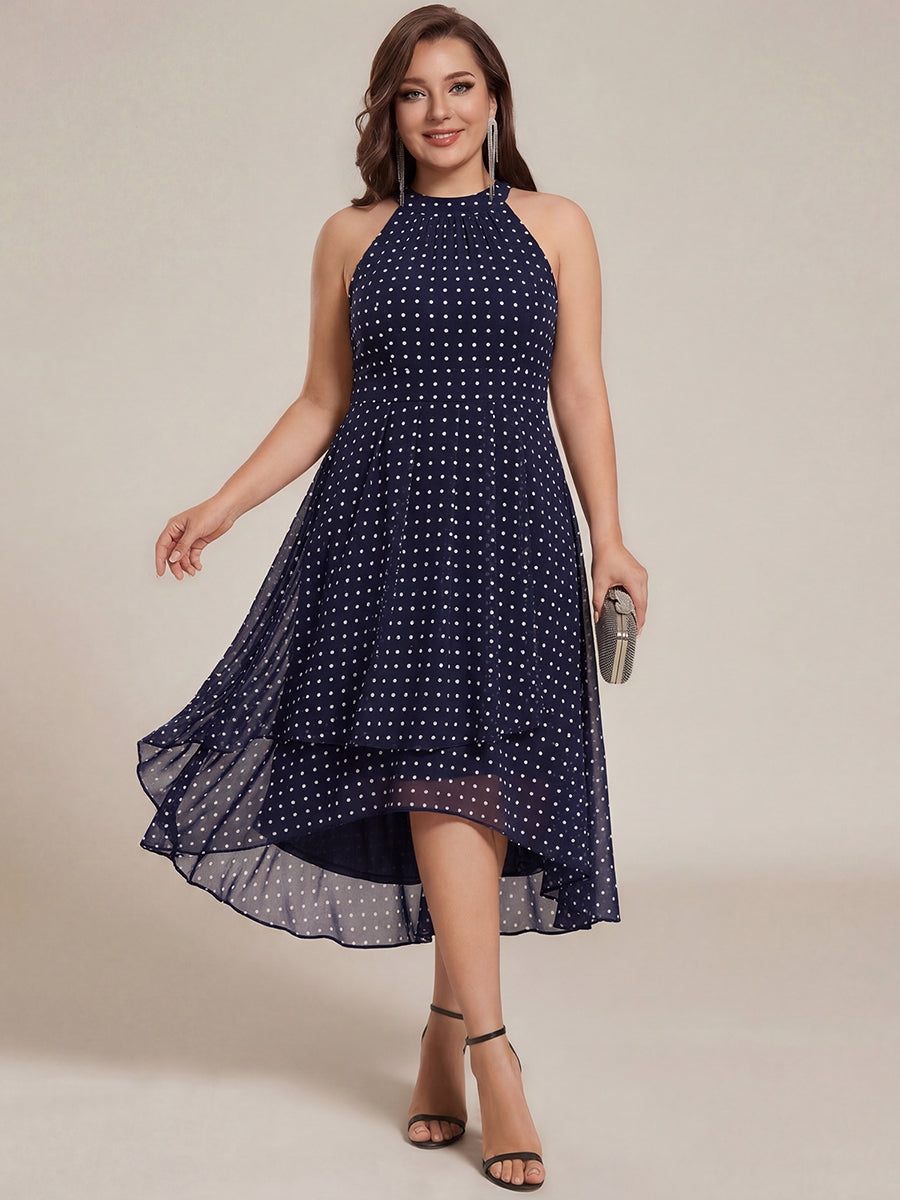Robe d'invité de mariage mi-longue sans manches et col licou en mousseline de soie #Couleur_Pois Noirs