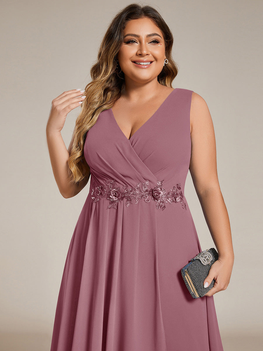 Robe d'invité de mariage haute-basse en mousseline de soie sans manches avec applique à la taille #Couleur_Orchidee