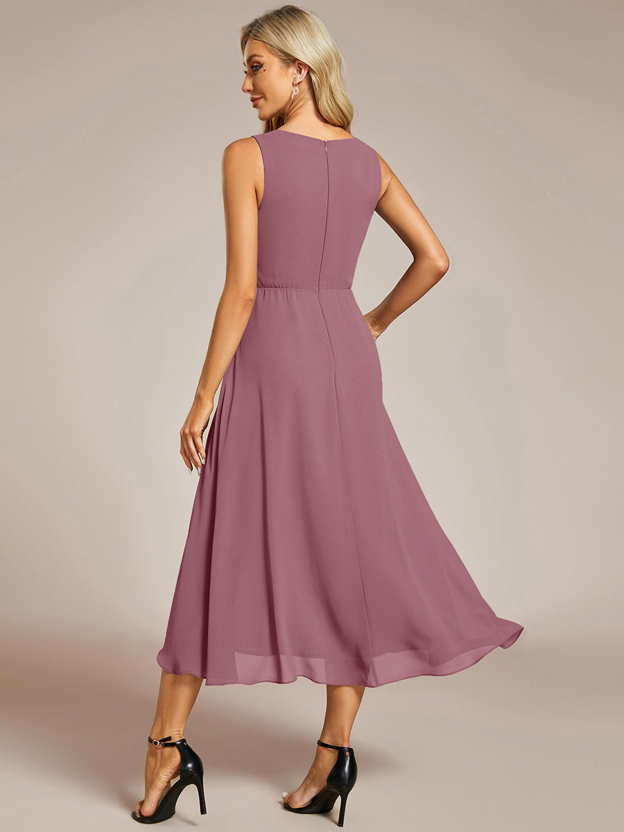 Robe d'invité de mariage haute-basse en mousseline de soie sans manches avec applique à la taille #Couleur_Orchidee