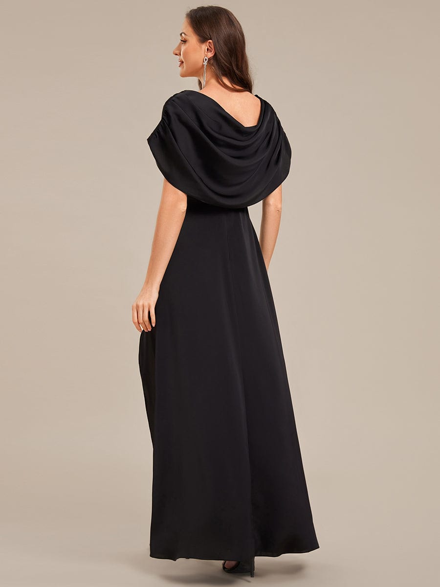 Robe d'invité de mariage trapèze en mousseline fluide à encolure ronde et longueur au genou #Couleur_Noir