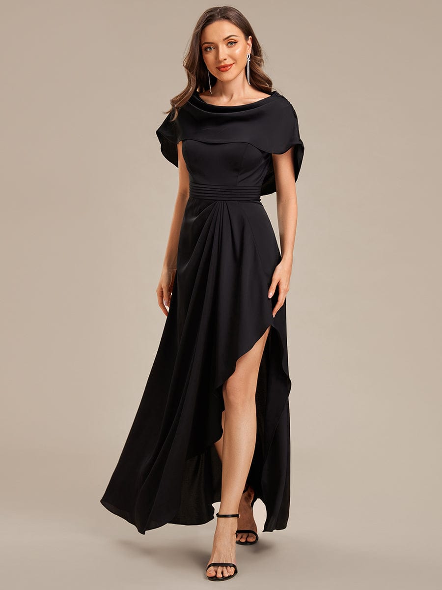 Robe d'invité de mariage trapèze en mousseline fluide à encolure ronde et longueur au genou #Couleur_Noir