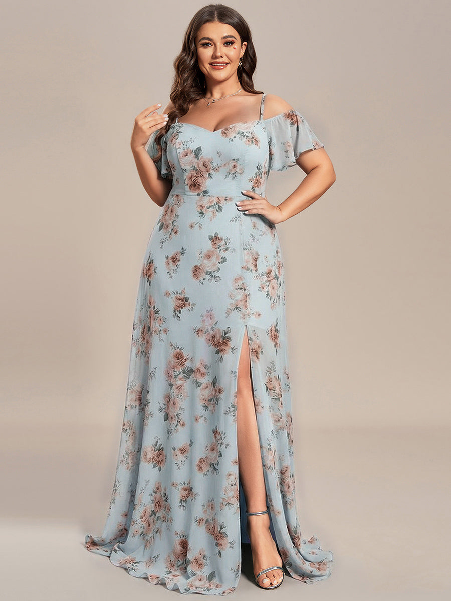 Robe d'invité de mariage trapèze en mousseline fluide à encolure ronde et longueur au genou #Couleur_Floraison Ambrée