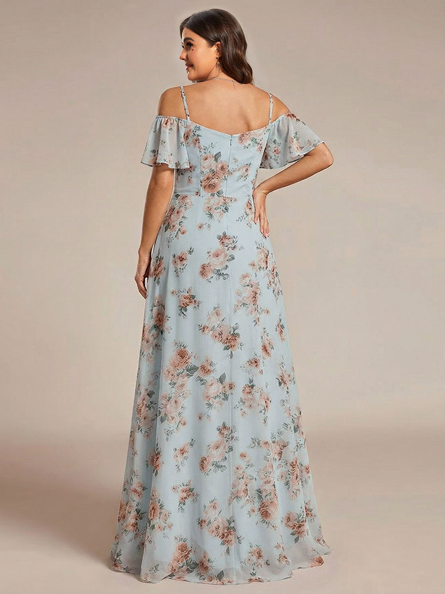 Robe d'invité de mariage trapèze en mousseline fluide à encolure ronde et longueur au genou #Couleur_Floraison Ambrée